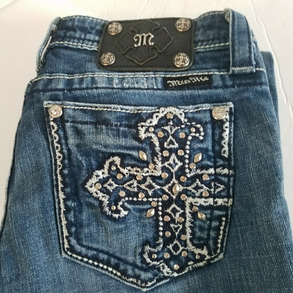 Miss Me Denim - Miss Me Cross Bling Rhinestone Boot Cut Jeans 28